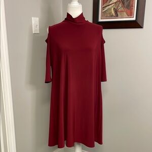 Clara Sun Woo Mock Neck Cold Shoulder Dress Merlot Womens Size Medium